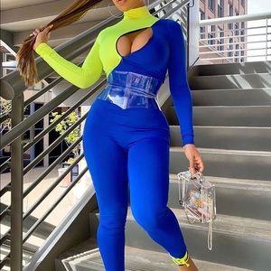 “No Contract” Color Block Jumpsuit Royal/Combo
